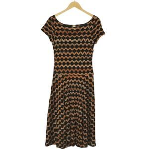 Sangria Chevron A-Line Midi Dress Multicolor Short Sleeve Office Party Fall 6